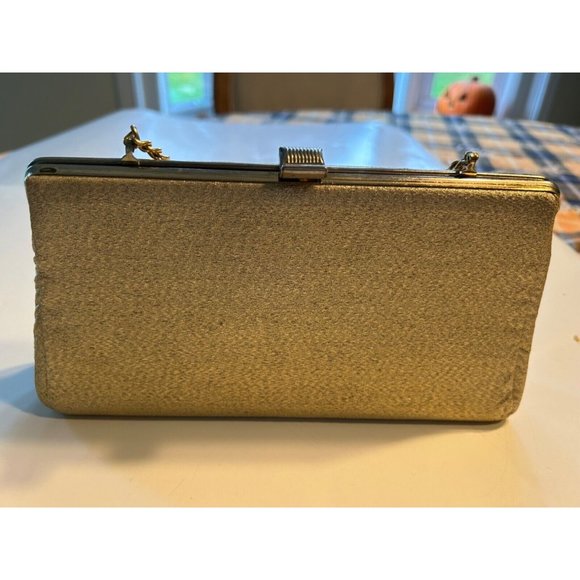 Vintage Women's Evening Clutch Bag Gold Glitter With Chain - Picture 1 of 9